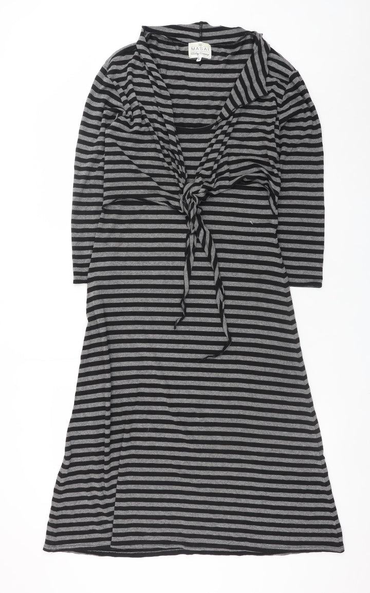 Masai Women Grey Striped A-Line Knee Length Jersey Dress S
