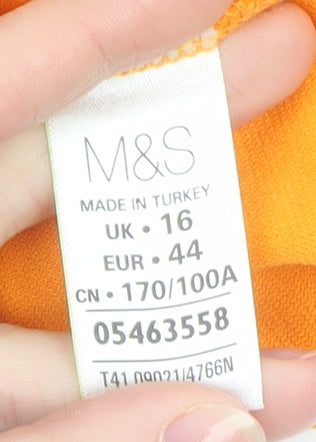 Marks and Spencer Women's Orange Long Sleeve Basic T-Shirt Size 16