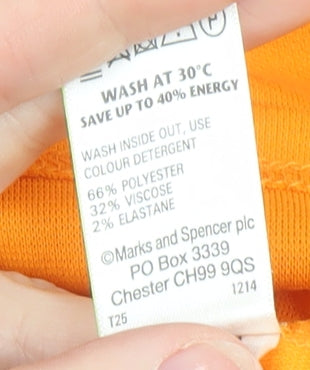 Marks and Spencer Women's Orange Long Sleeve Basic T-Shirt Size 16