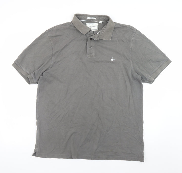 Jack Wills Men's Grey Cotton Polo Shirt L Regular Fit