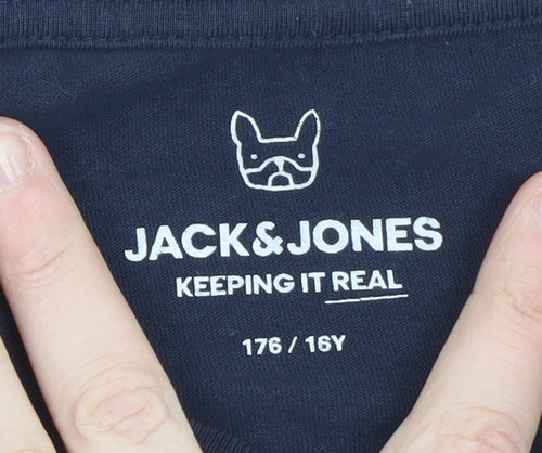 Jack & Jones Boys Navy Blue 16 Years Graphic Print Cotton T-Shirt