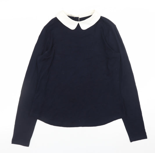 Hobbs Women’s Blue Collared Long Sleeve Classic Blouse Size M
