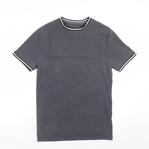 River Island Men's Grey Crew Neck Trimmed Short Sleeve T-Shirt M