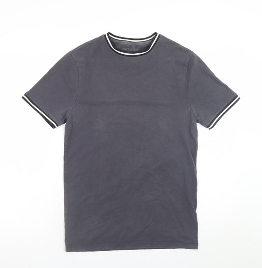 River Island Men's Grey Crew Neck Trimmed Short Sleeve T-Shirt M