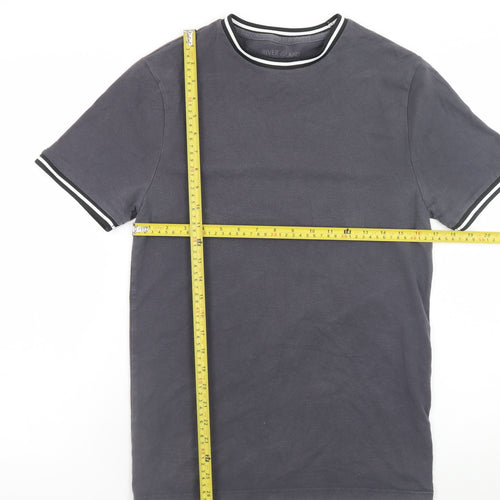 River Island Men's Grey Crew Neck Trimmed Short Sleeve T-Shirt M