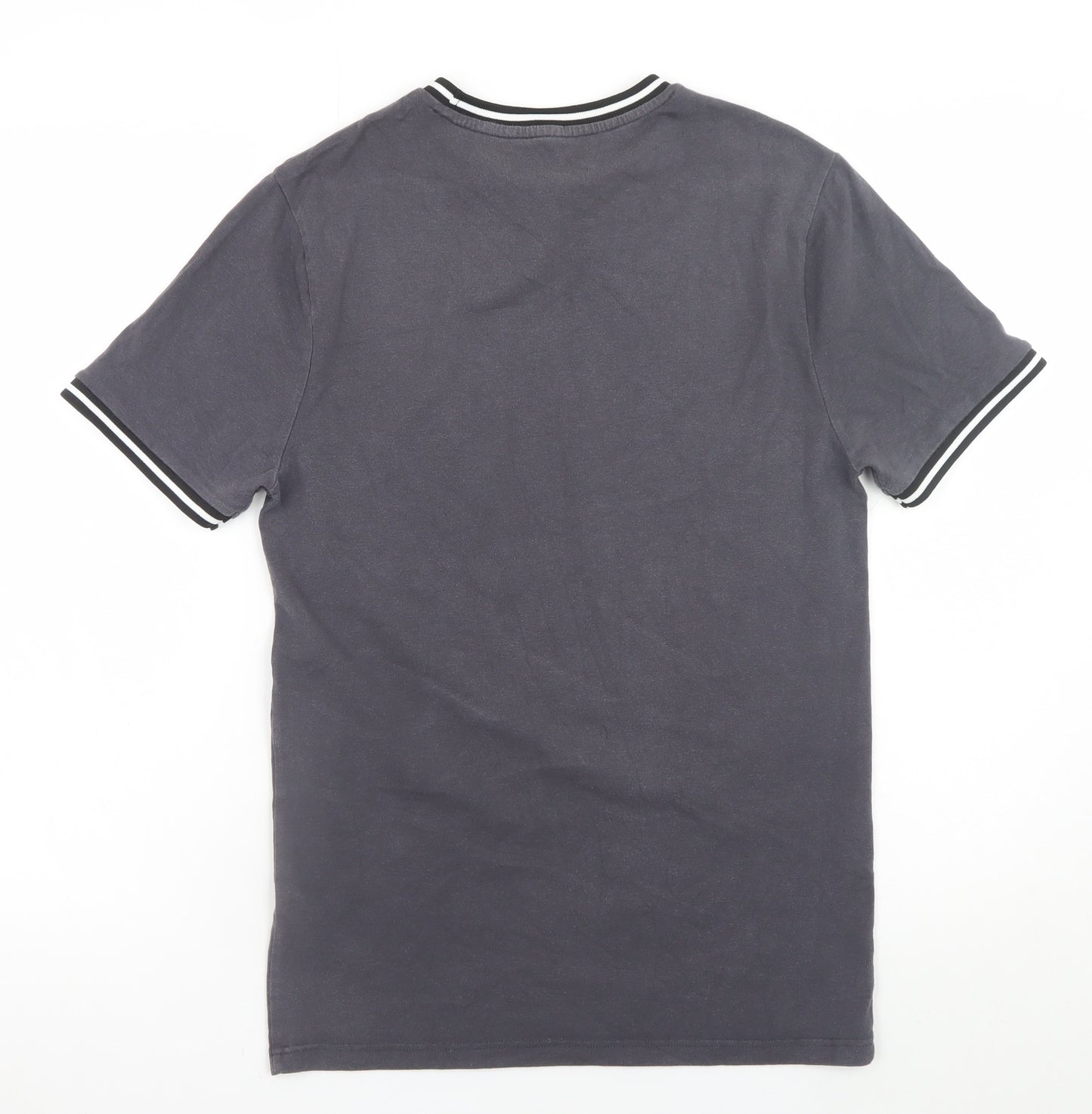 River Island Men's Grey Crew Neck Trimmed Short Sleeve T-Shirt M
