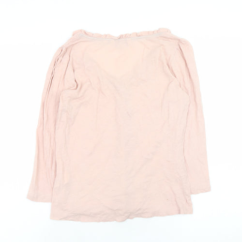 Boden Women Pink Cotton Button-Up Top Size 8 Ruffle V-Neck