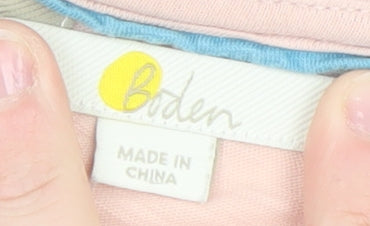 Boden Women Pink Cotton Button-Up Top Size 8 Ruffle V-Neck