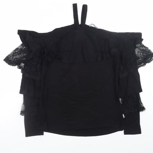 Very Women’s Black Off Shoulder Lace Ruffle Blouse UK Size 10