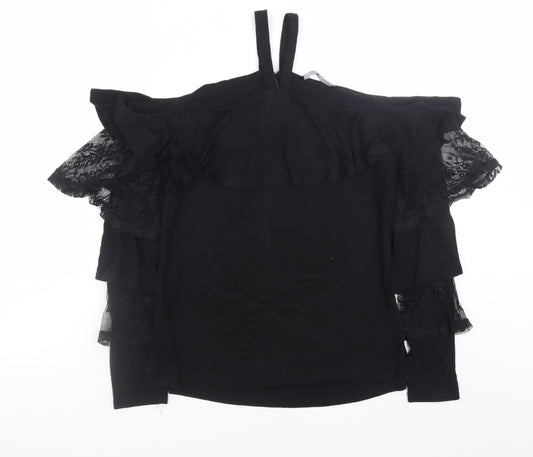 Very Women’s Black Off Shoulder Lace Ruffle Blouse UK Size 10