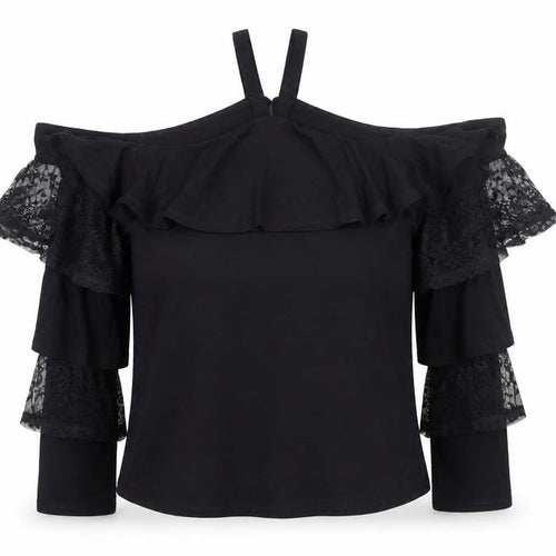 Very Women’s Black Off Shoulder Lace Ruffle Blouse UK Size 10