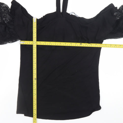 Very Women’s Black Off Shoulder Lace Ruffle Blouse UK Size 10