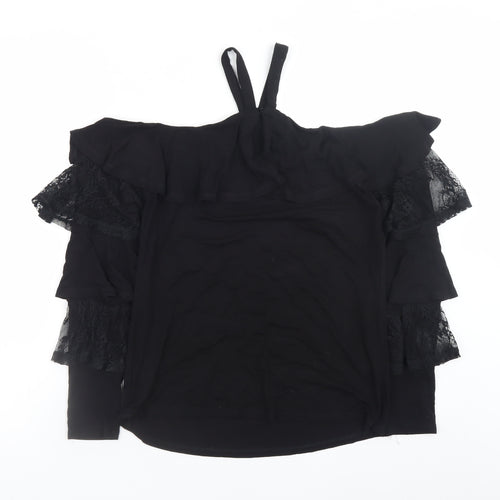 Very Women’s Black Off Shoulder Lace Ruffle Blouse UK Size 10
