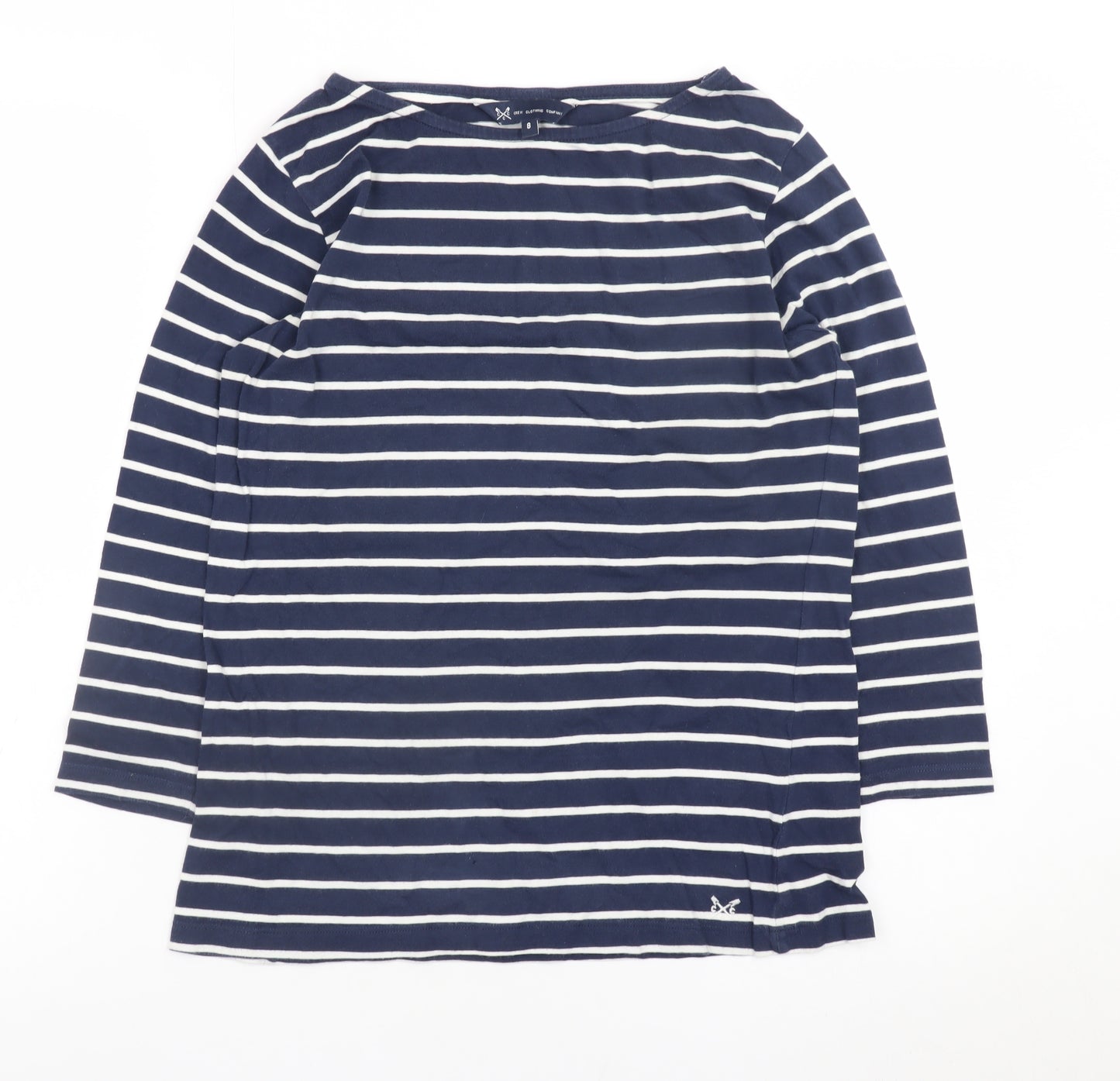 Crew Clothing Company Womens Blue Striped Boat Neck Cotton Top Size 8