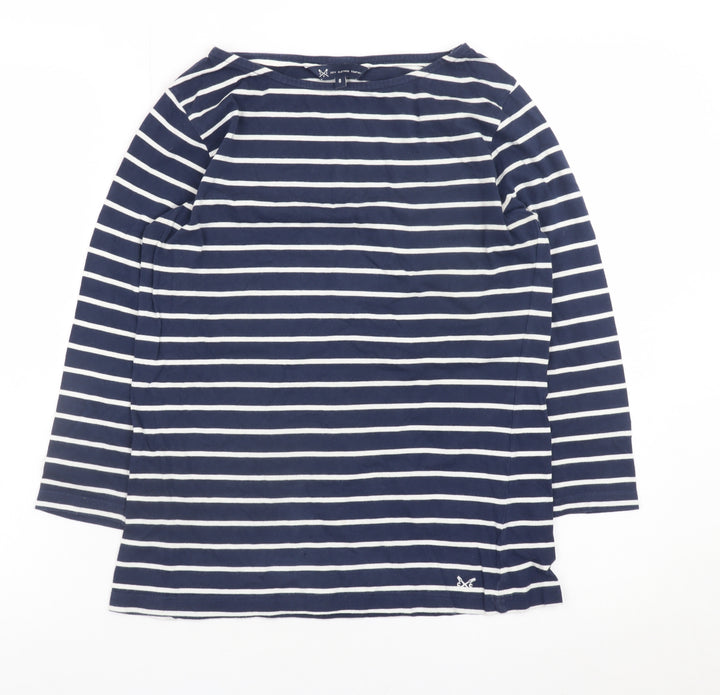 Crew Clothing Company Womens Blue Striped Boat Neck Cotton Top Size 8