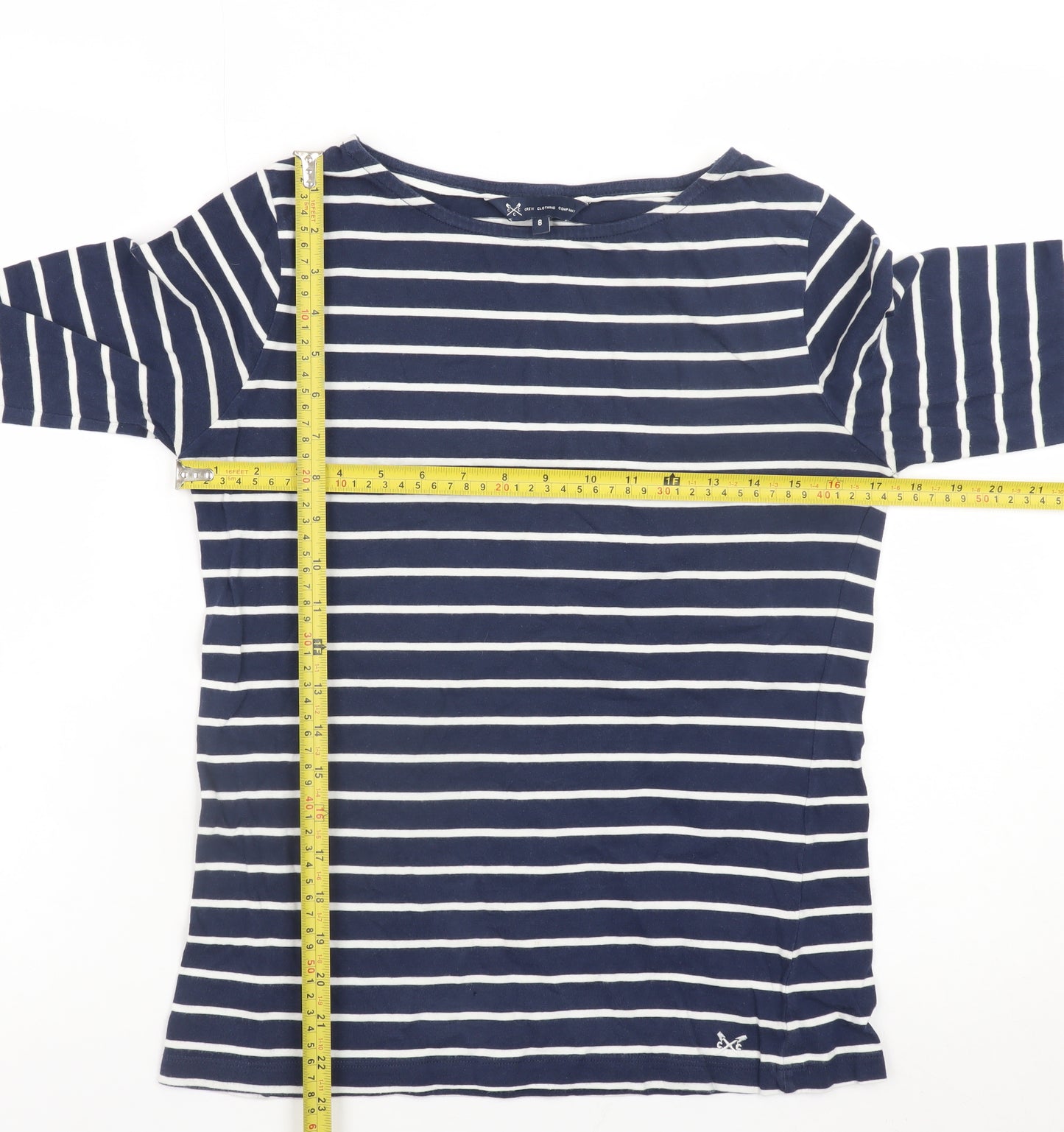 Crew Clothing Company Womens Blue Striped Boat Neck Cotton Top Size 8