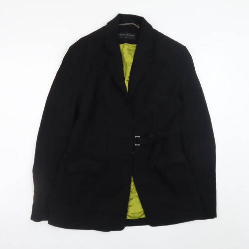 Karen Millen Women Black Wool Blazer Coat Size 10 Classic Lined