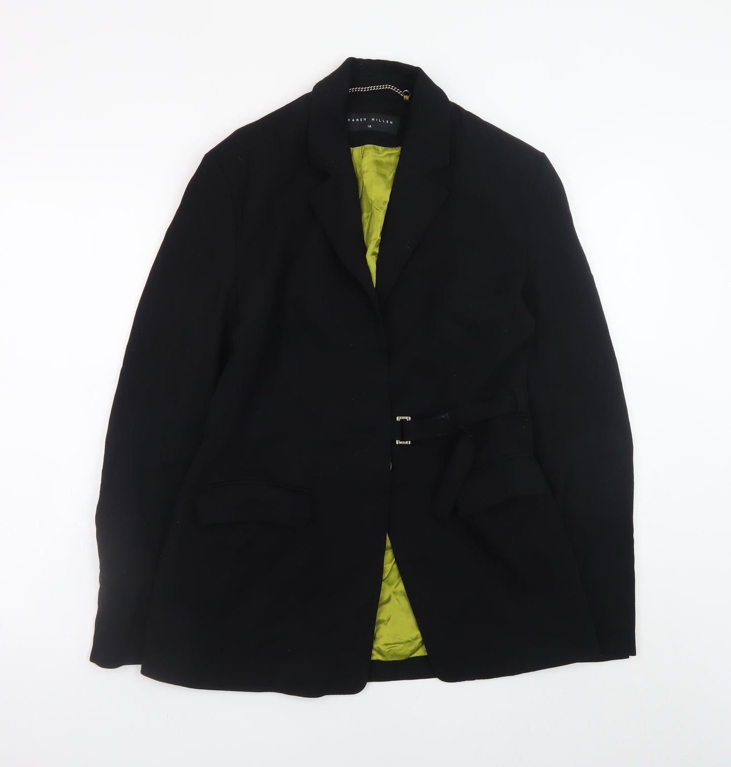 Karen Millen Women Black Wool Blazer Coat Size 10 Classic Lined
