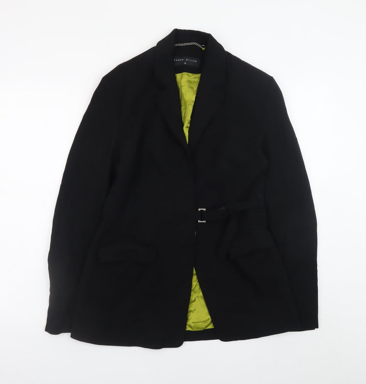 Karen Millen Women Black Wool Blazer Coat Size 10 Classic Lined
