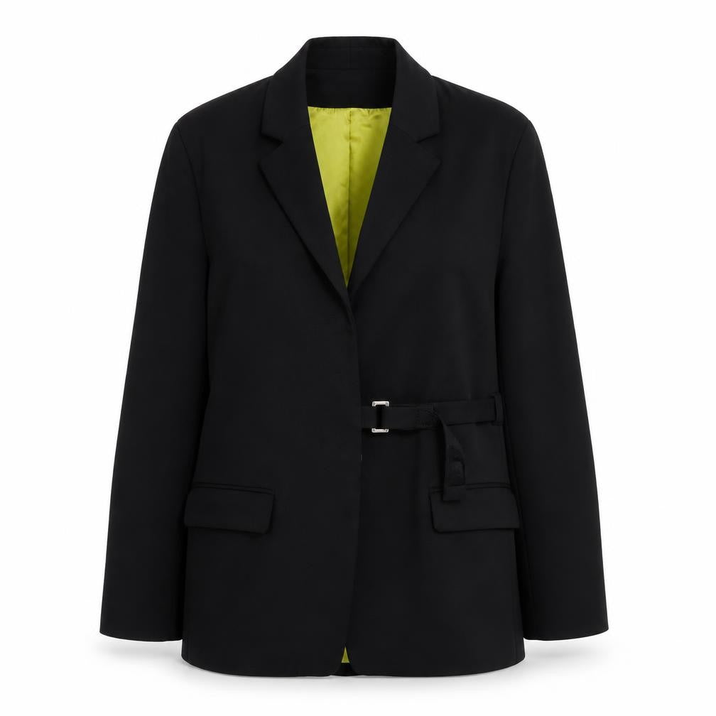 Front view of Karen Millen Women Black Wool Blazer Coat, size 10, Classic Lined