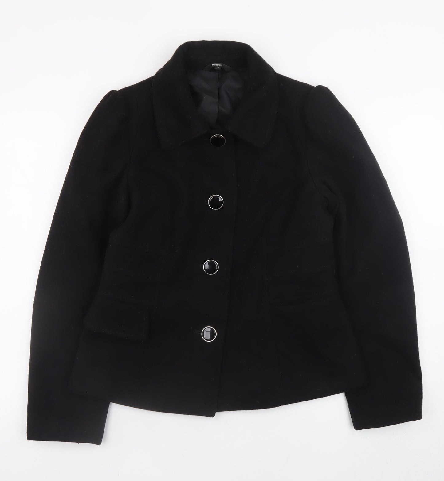 Marks and Spencer Women's Black Wool Blend Blazer Jacket Size 10