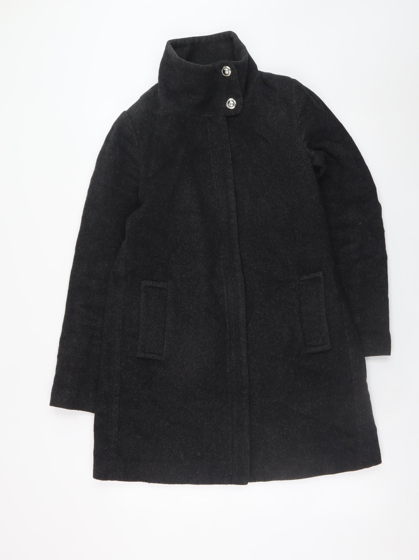 Mango Women’s Black Wool Blend Mid-Length Coat Size 8