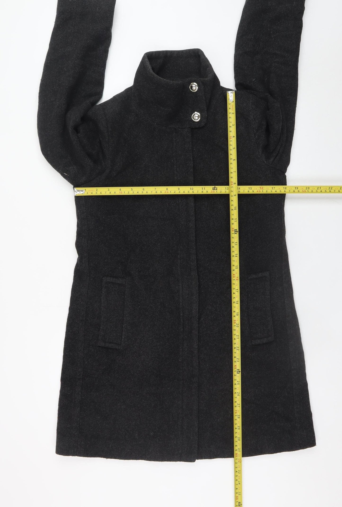 Mango Women’s Black Wool Blend Mid-Length Coat Size 8