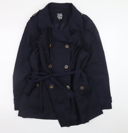 Debenhams Women Blue Trench Coat Size 20 Belted Mid-Length Classic Style