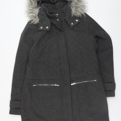 New Look Women's Grey Faux Fur Hooded Parka Coat Size 14