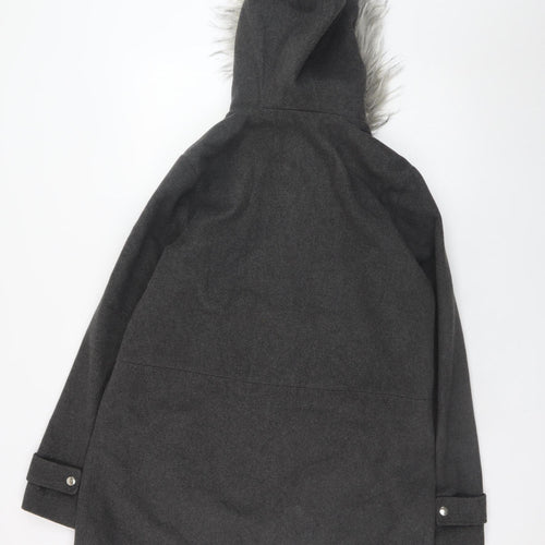 New Look Women's Grey Faux Fur Hooded Parka Coat Size 14