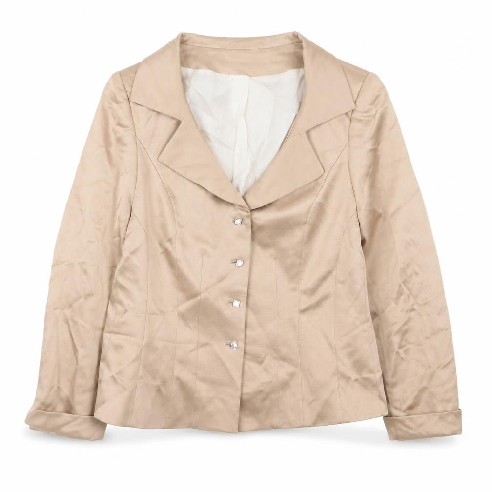 Front view of Minuet Women Beige Wool Blend Formal Blazer UK 14
