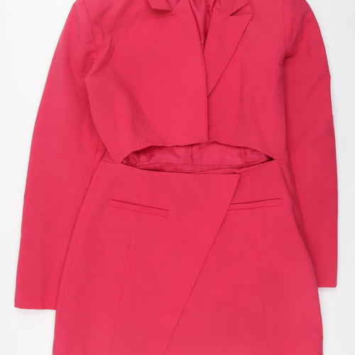 Zara Women Pink Collared Long Sleeve Jacket Dress Size 14