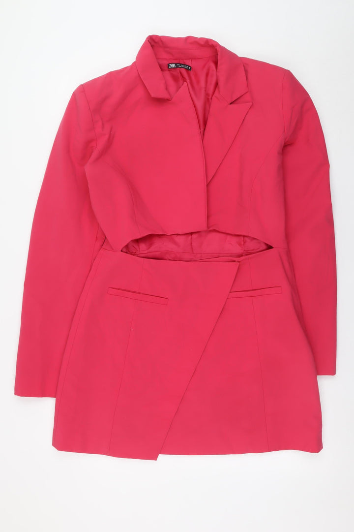 Zara Women Pink Collared Long Sleeve Jacket Dress Size 14