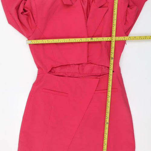 Zara Women Pink Collared Long Sleeve Jacket Dress Size 14