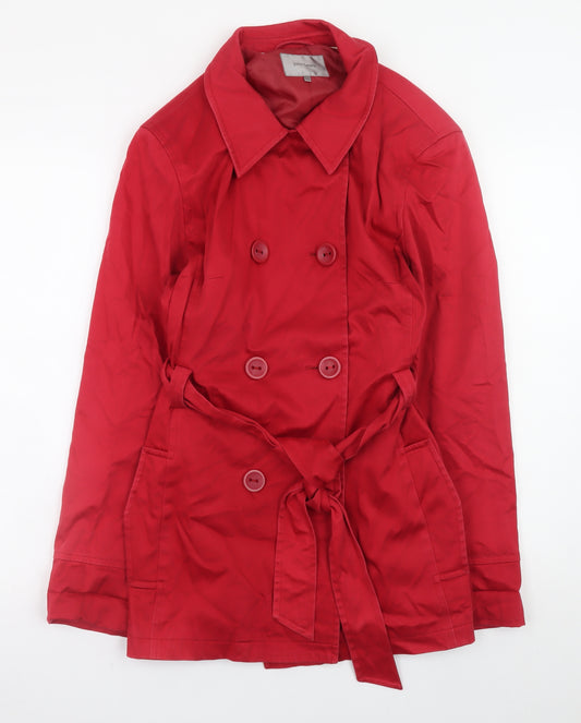 John Lewis Womens Red Cotton Trench Coat Size 14 Belted Classic