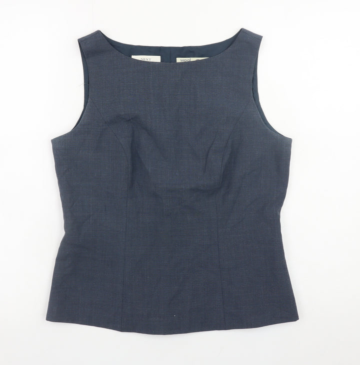 Next Women Blue Wool Blend Sleeveless Blouse UK 12 Workwear