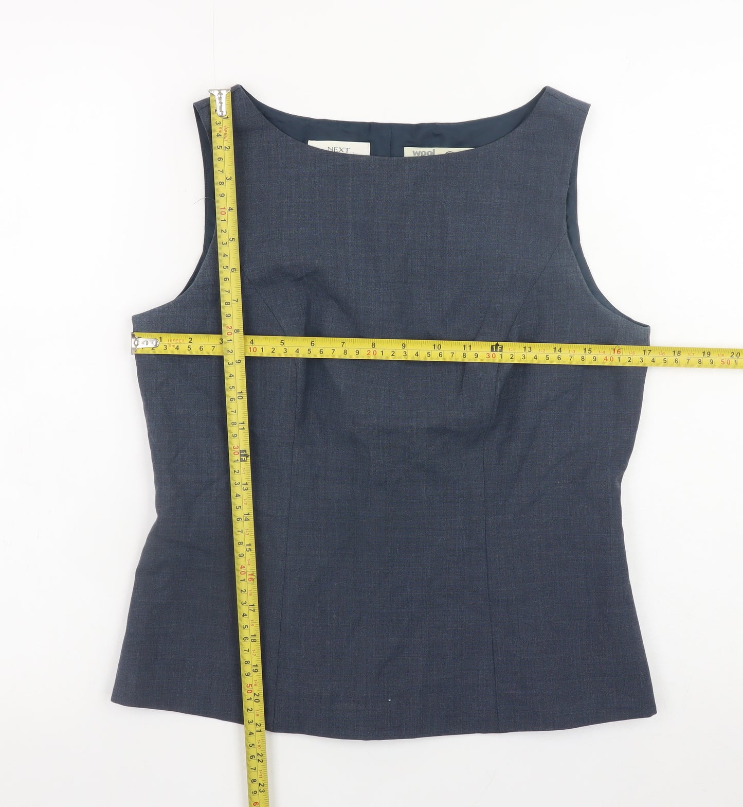 Next Women Blue Wool Blend Sleeveless Blouse UK 12 Workwear