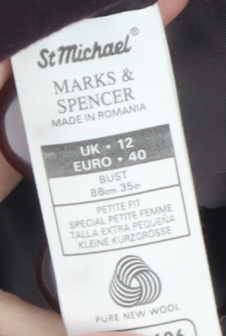 Marks and Spencer Womens Brown Wool Overcoat Size 12 Petite