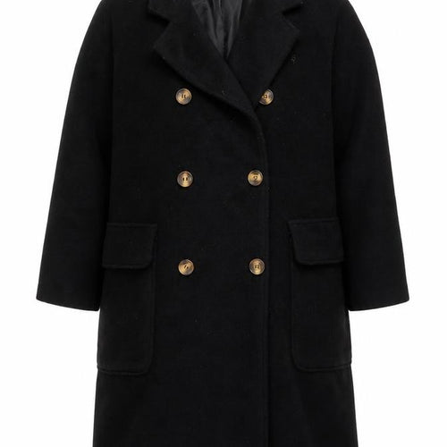 Boohoo Women's Black Long Pea Coat UK 10 Double Breasted Polyester