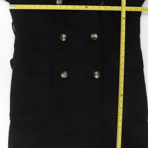 Boohoo Women's Black Long Pea Coat UK 10 Double Breasted Polyester