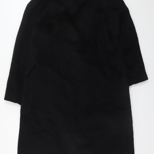 Boohoo Women's Black Long Pea Coat UK 10 Double Breasted Polyester