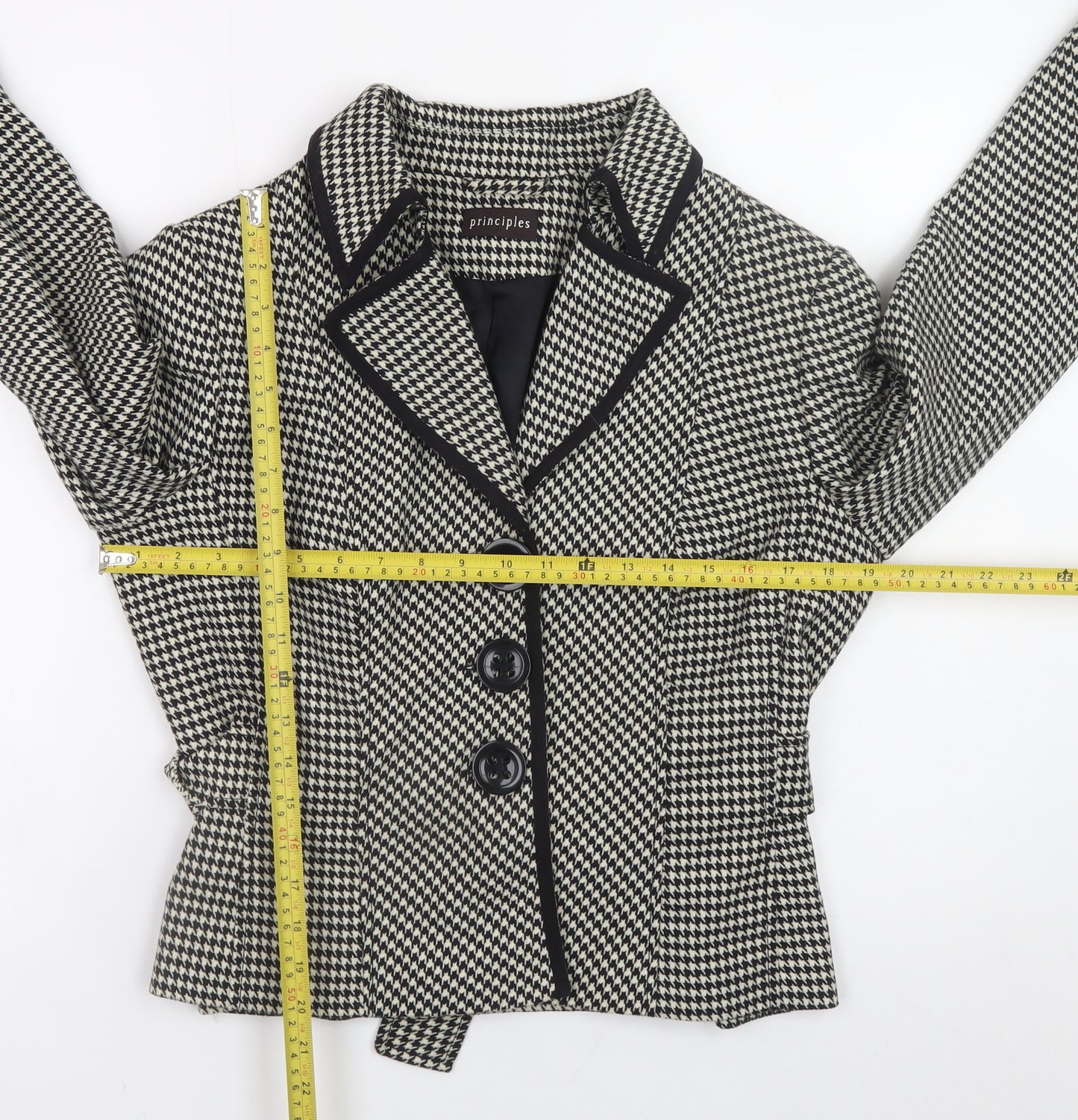 Principles Women’s Black Houndstooth Blazer Size 14 Tailored Jacket