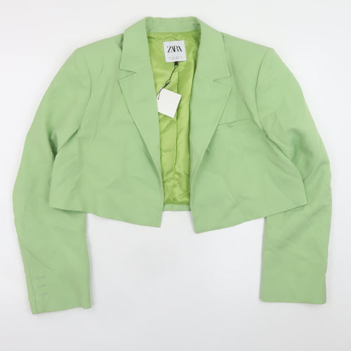 ZARA Women's Green Cropped Blazer Jacket Size L Smart Casual