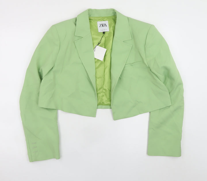 ZARA Women's Green Cropped Blazer Jacket Size L Smart Casual