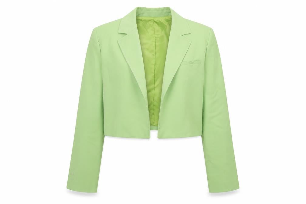 Front view of Zara Women's Green Cropped Blazer Jacket, size L, Smart Casual