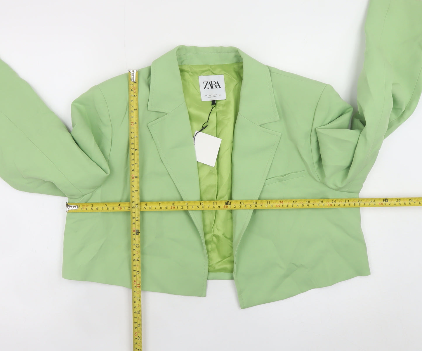 ZARA Women's Green Cropped Blazer Jacket Size L Smart Casual