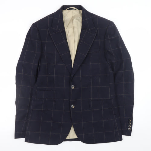 Moss London Men's Blue Check Slim Fit Wool Blazer 38in