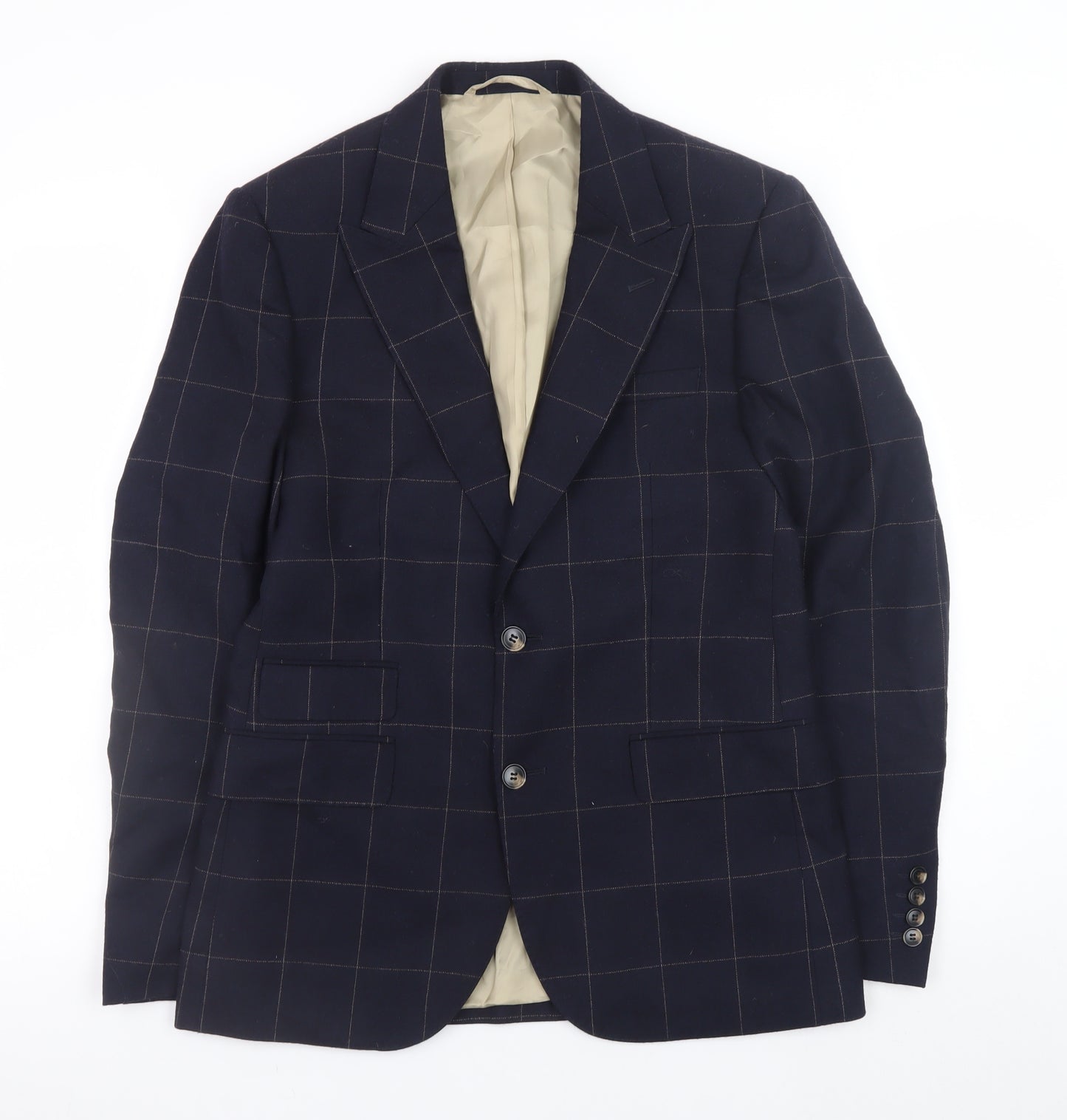 Moss London Men's Blue Check Slim Fit Wool Blazer 38in