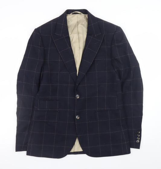 Moss London Men's Blue Check Slim Fit Wool Blazer 38in