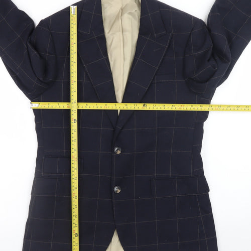 Moss London Men's Blue Check Slim Fit Wool Blazer 38in